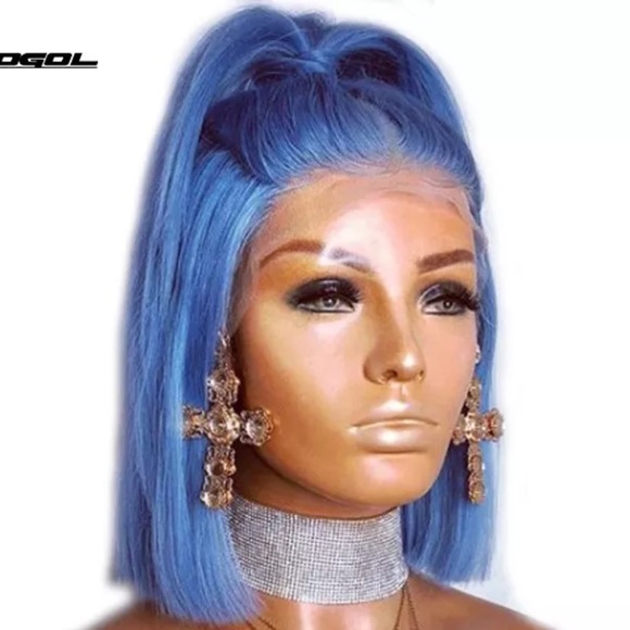 🌊OCEAN BLUE🌊,14” BOB,SWISS LACE FRONT WIG💙 - Picture 3 of 8